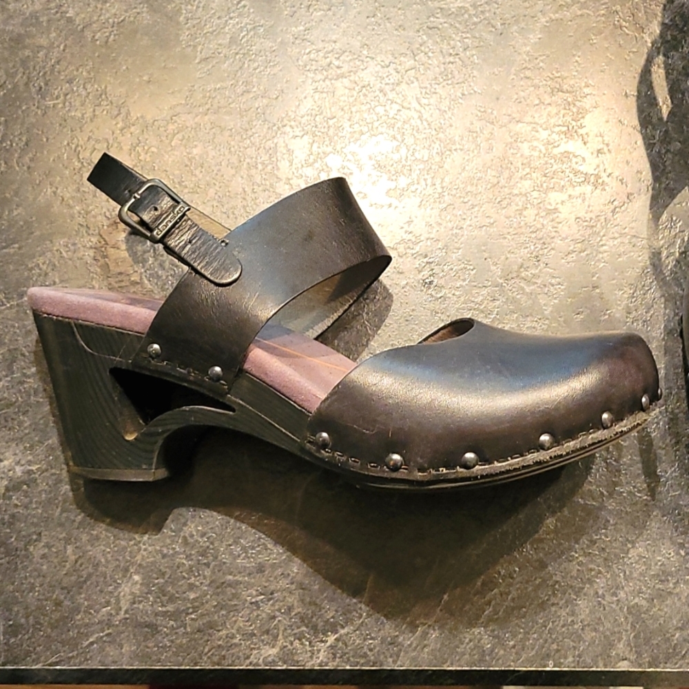 Dansko Black Leather Mules with Strap